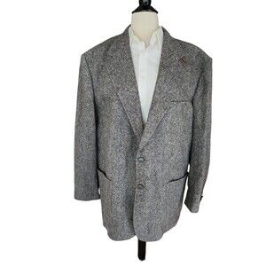 Options By Stafford Tweed Blazer Mens 46L Preppy Academia Black White Professor